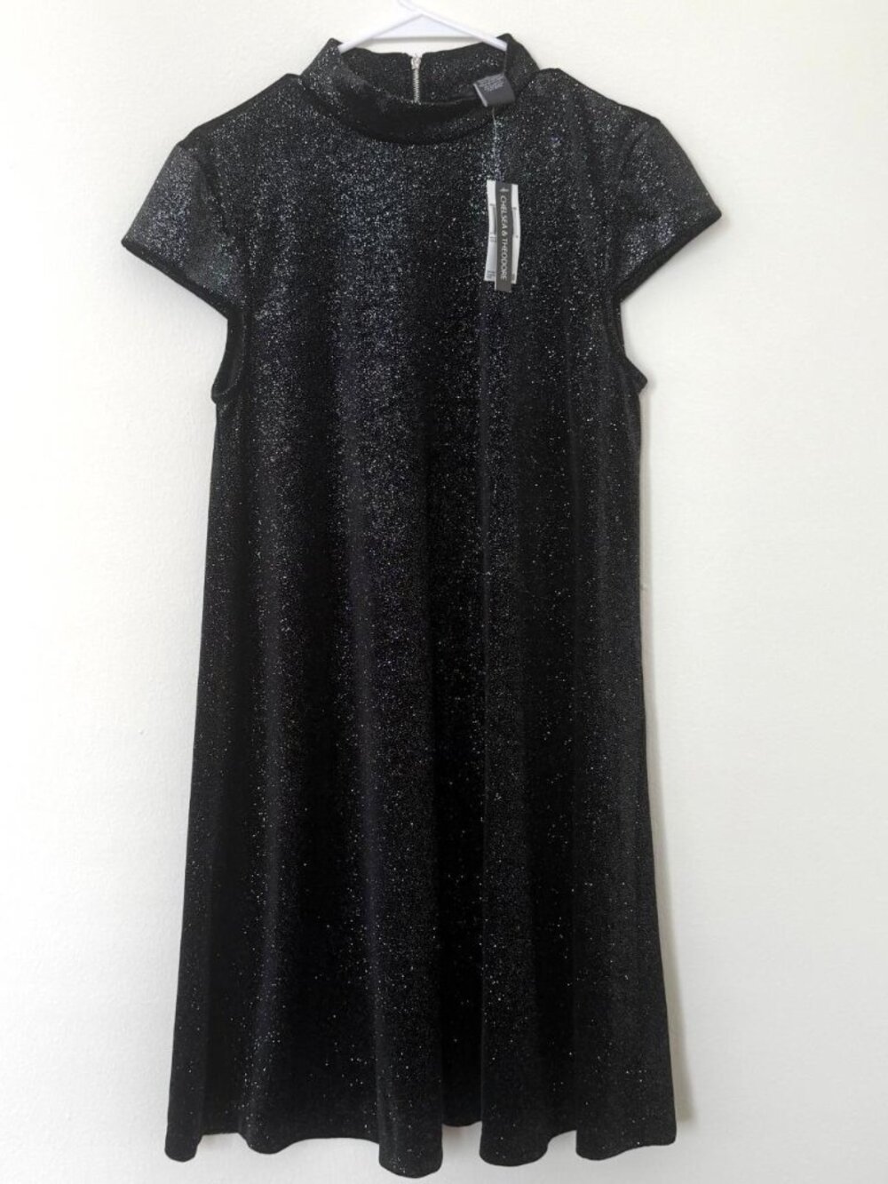 Chelsea & Theodore Metallic Sparkle Black and Silver Mini Dress Size L